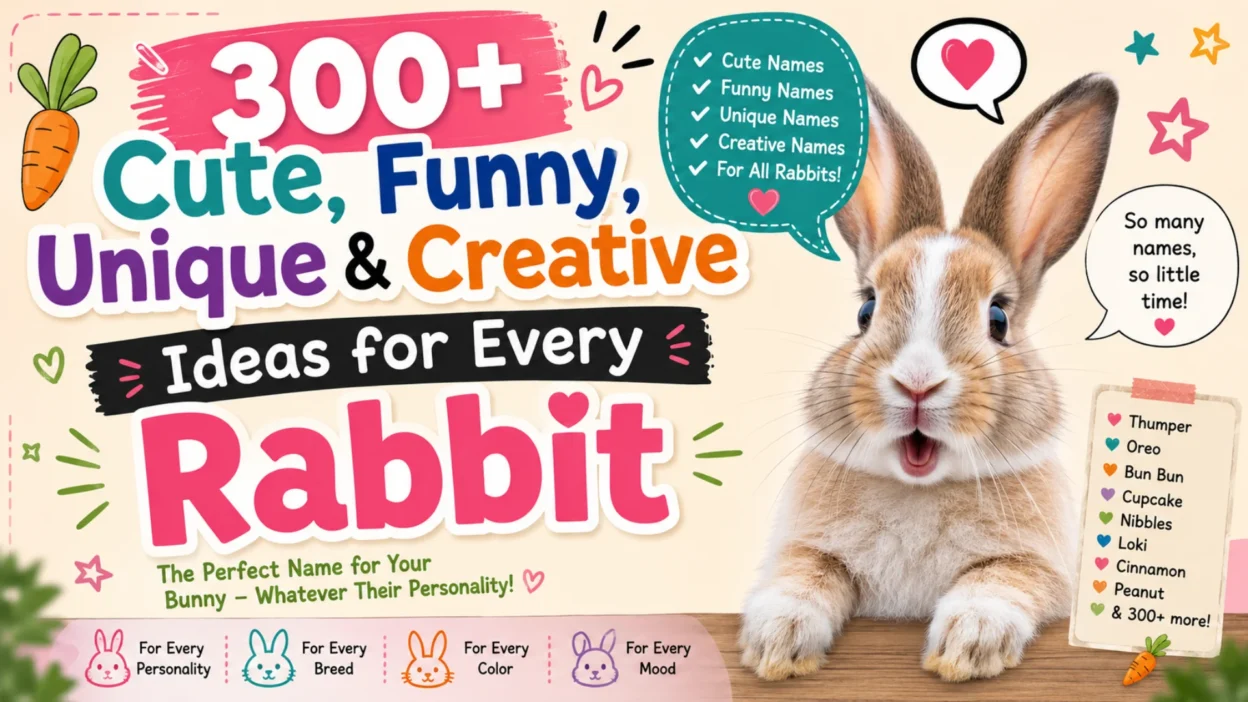 Colorful infographic showing common mistakes to avoid when choosing a bunny name, including using overly long, confusing, or unsuitable names for pet rabbits.
