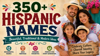 Colorful infographic titled "Common Mistakes to Avoid" featuring illustrated tips about choosing Hispanic names respectfully, including name meanings, pronunciation, cultural significance, and family traditions with vibrant Hispanic-inspired decorations.