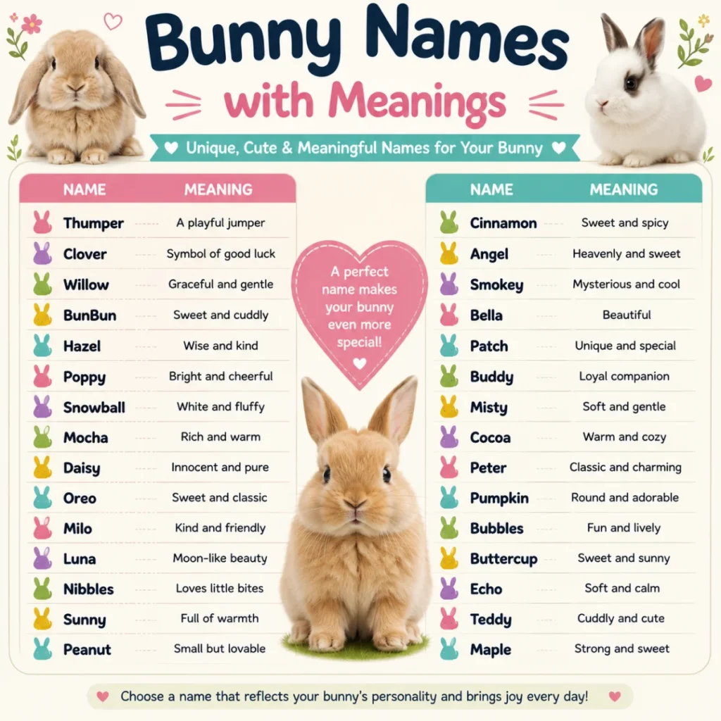 Infographic illustrating common mistakes to avoid when naming a bunny, featuring helpful tips, colorful icons, and easy-to-follow advice for rabbit owners.
