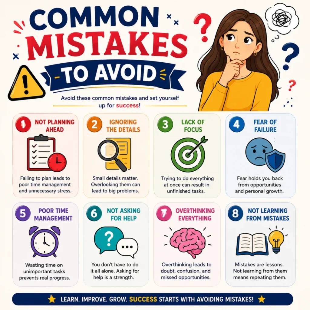 Bright 1200Γ1200 infographic showing common mistakes to avoid when choosing girl middle names, including naming tips, warning symbols, and baby-themed illustrations.