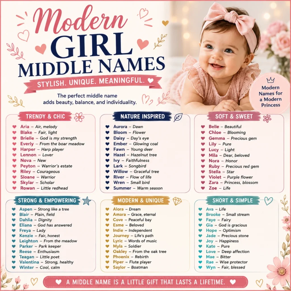 Colorful 1200Γ1200 infographic highlighting common mistakes to avoid when choosing girl middle names, featuring warning icons, checklists, and easy-to-follow naming tips.