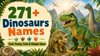 Dinosaurs names featuring cute, funny, cool, scary, and unique dinosaur name ideas