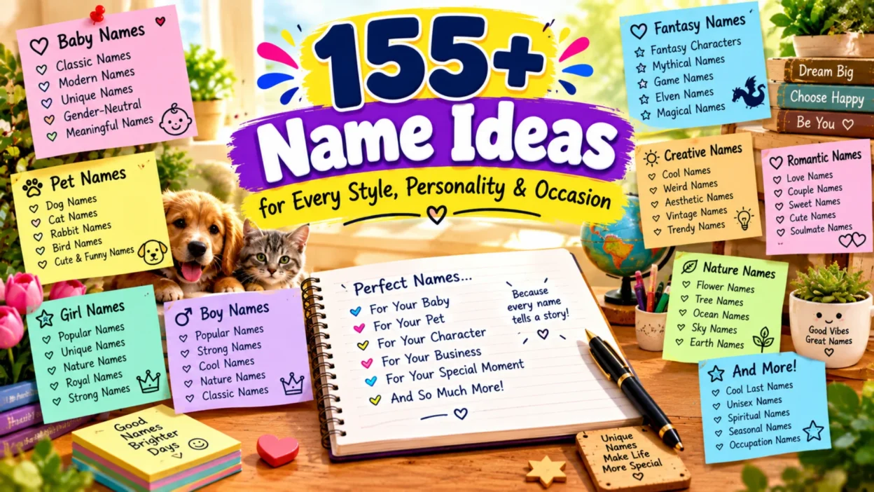 155+ name ideas featuring baby, pet, girl, boy, fantasy, creative, romantic, nature, unique, and meaningful names