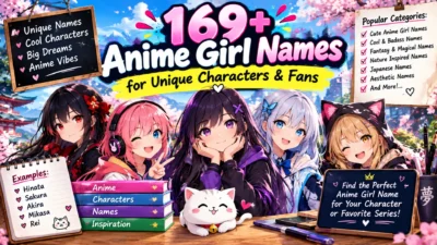 169+ anime girl names featuring cute anime characters, cherry blossoms, and unique character naming ideas