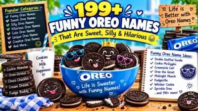 199+ funny Oreo names featuring sweet, silly, hilarious, cute, creative, and cookie-inspired name ideas