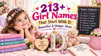 213+ girl names that start with D featuring beautiful, unique, classic, modern, meaningful, and nature-inspired ideas