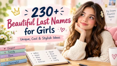 230+ beautiful last names for girls featuring unique, cool, stylish, and elegant surname ideas