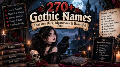 270+ gothic names featuring dark, mysterious, beautiful, fantasy-inspired, and elegant name ideas