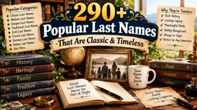 290+ popular last names featuring classic, timeless, traditional, unique, and heritage-inspired surname ideas