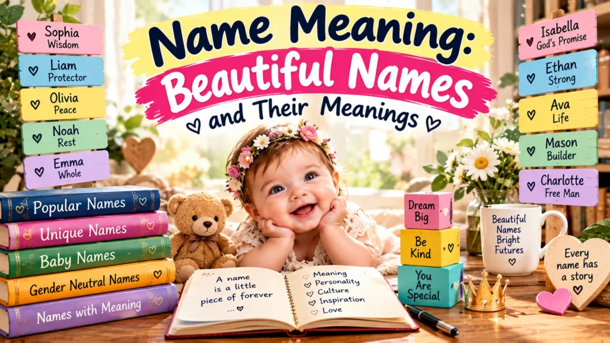 Name meaning featuring beautiful baby names, their meanings, popular names, unique names, and meaningful name ideas