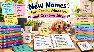 New names for fresh, modern, and creative ideas featuring trendy, stylish, unique, meaningful, baby, girl, boy, unisex, pet, and business name ideas